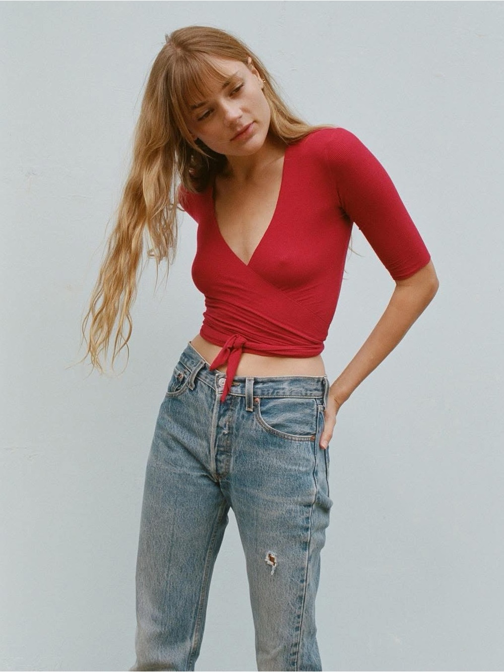 Lily Ashwell Red Wrap Top M